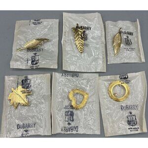 Lot of 6 Vtg 60s Dubarry Fifth Avenue Gold Tone Brooch In Package Heart Leaf